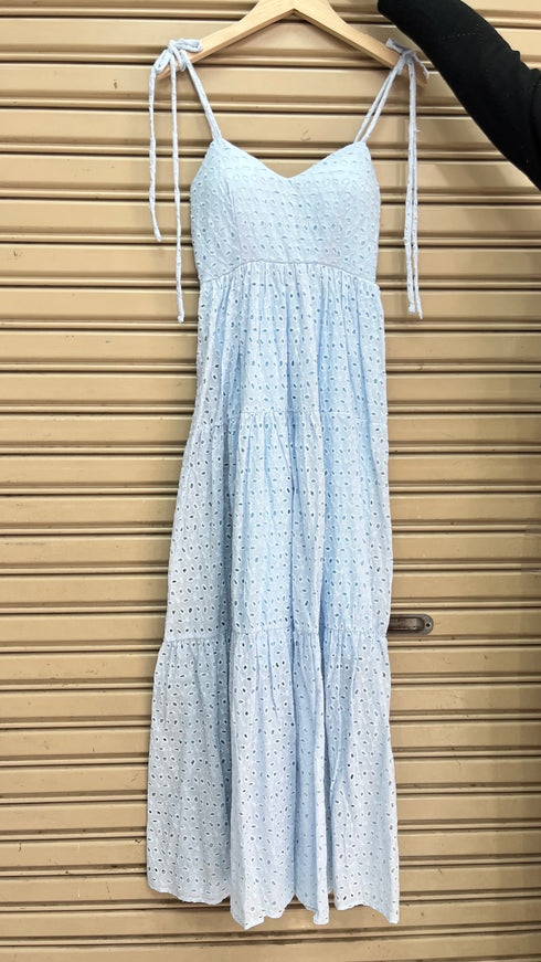Summer Embroidered Patchwork Spaghetti Straps Flounce Long Dresses